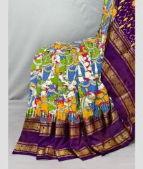 Blue and Plum Purple pochampally ikkat pure silk sarees with All over Printed design