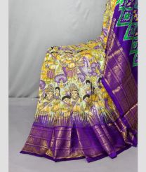 Lite Yellow and Purple pochampally ikkat pure silk sarees with All over Printed design