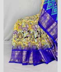 Lite Yellow and Royal Blue pochampally ikkat pure silk sarees with All over Printed design