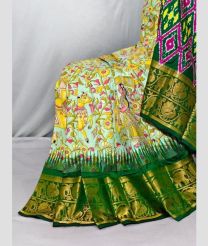 Aquamarine and Green pochampally ikkat pure silk sarees with All over Printed design