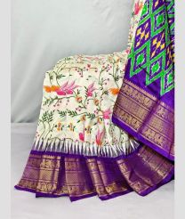 Half White and Purple pochampally ikkat pure silk sarees with All over Printed design