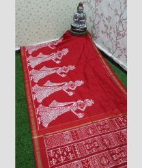 Red and White pochampally ikkat pure silk sarees with Golla Bamma design