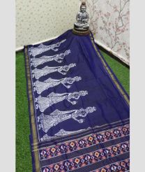 Navy Blue and White pochampally ikkat pure silk sarees with Golla Bamma design