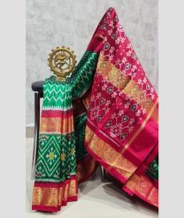 Elf Green and Pink pochampally ikkat pure silk sarees with All over Pochampally ikkat design