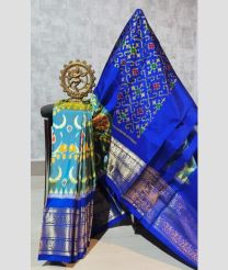 Sky Blue and Royal Blue pochampally ikkat pure silk sarees with All over Pochampally ikkat design