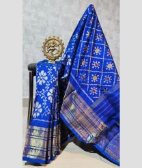 Blue and Golden pochampally ikkat pure silk sarees with All over Pochampally ikkat design