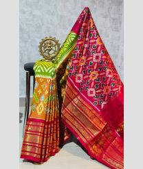 Parrot Green and Crimson pochampally ikkat pure silk sarees with All over Pochampally ikkat design