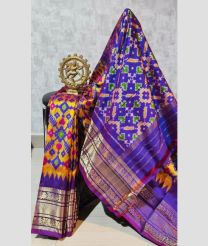 Yellow and Purple Blue pochampally ikkat pure silk sarees with All over Pochampally ikkat design