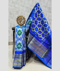 Silver and Royal Blue pochampally ikkat pure silk sarees with All over Pochampally ikkat design