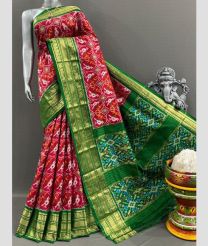 Red and Green pochampally ikkat pure silk sarees with Kanchi Border design