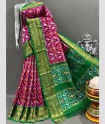 Hot Pink and Green pochampally ikkat pure silk sarees with Kanchi Border design