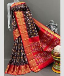Black and Red pochampally ikkat pure silk sarees with Kanchi Border design
