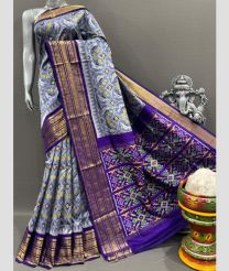 Lite Grey and Purple pochampally ikkat pure silk sarees with Kanchi Border design