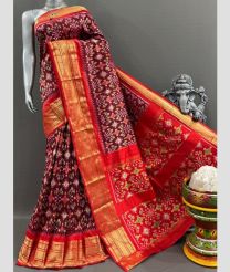 Maroon and Red pochampally ikkat pure silk sarees with Kanchi Border design