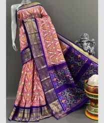 Baby Pink and Purple pochampally ikkat pure silk sarees with Kanchi Border design