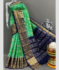 Aquamarine and Navy Blue pochampally ikkat pure silk sarees with Kanchi Border design