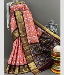 Baby Pink and Black pochampally ikkat pure silk sarees with Kanchi Border design