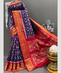 Sapphire Blue and Pink pochampally ikkat pure silk sarees with Kanchi Border design