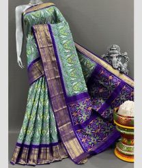 Fern Green and Purple pochampally ikkat pure silk sarees with Kanchi Border design