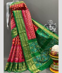 Crimson and Pink pochampally ikkat pure silk sarees with Kanchi Border design