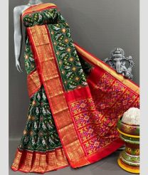 Pine Green and Pink pochampally ikkat pure silk sarees with Kanchi Border design