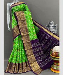 Parrot Green and Plum Purple pochampally ikkat pure silk sarees with Kanchi Border design