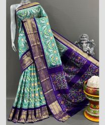 Lite Turquoise and Purple pochampally ikkat pure silk sarees with Kanchi Border design