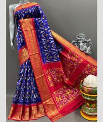 Royal Blue and Pink pochampally ikkat pure silk sarees with Kanchi Border design