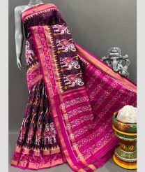 Burgundy and Hot Pink pochampally ikkat pure silk sarees with Kanchi Border design