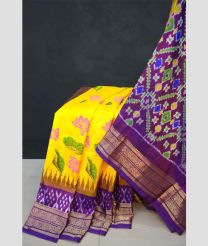 Yellow and Magenta pochampally ikkat pure silk sarees with All over Digital Printed design