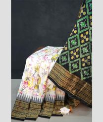 White and Black pochampally ikkat pure silk sarees with All over Digital Printed design