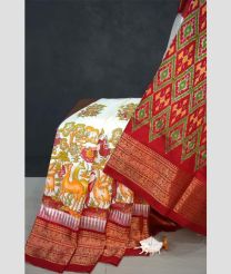 White and Red pochampally ikkat pure silk sarees with All over Digital Printed design