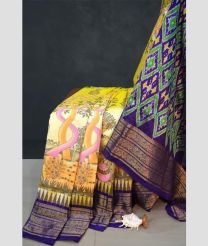 Lite Yellow and Purple pochampally ikkat pure silk sarees with All over Digital Printed design