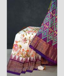 White and Magenta pochampally ikkat pure silk sarees with All over Digital Printed design