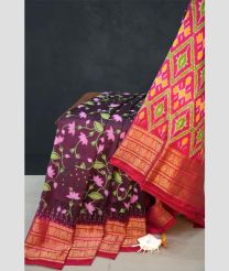 Dark Maroon and Pink pochampally ikkat pure silk sarees with All over Digital Printed design