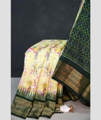 Lite Lemon Yellow and Pine Green pochampally ikkat pure silk sarees with All over Digital Printed design