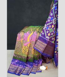 Lite Green and Purple Blue pochampally ikkat pure silk sarees with All over Digital Printed design