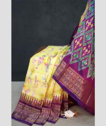 Lite Lemon Yellow and Magenta pochampally ikkat pure silk sarees with All over Digital Printed design