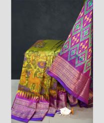 Acid Green and Magenta pochampally ikkat pure silk sarees with All over Digital Printed design