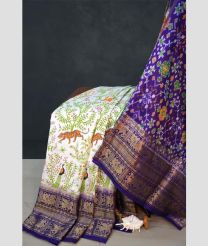 White and Purple pochampally ikkat pure silk sarees with All over Digital Printed design