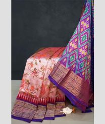 Lite Peach and Magenta pochampally ikkat pure silk sarees with All over Digital Printed design