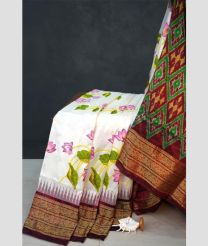 White and Maroon pochampally ikkat pure silk sarees with All over Digital Printed design