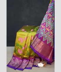 Lite Parrot Green and Magenta pochampally ikkat pure silk sarees with All over Digital Printed design