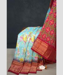 Blue Turquoise and Pink pochampally ikkat pure silk sarees with All over Digital Printed design