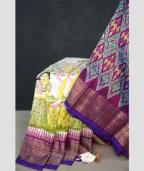 Lite Green and Magenta pochampally ikkat pure silk sarees with All over Digital Printed design