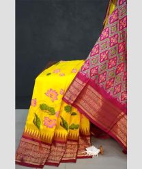 Yellow and Pink pochampally ikkat pure silk sarees with All over Digital Printed design