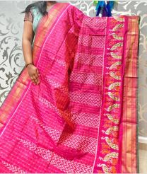 Pink and Bean Red pochampally ikkat pure silk sarees with All over Ikkat design