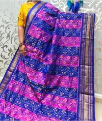Navy Blue and Pink pochampally ikkat pure silk sarees with All over Ikkat design
