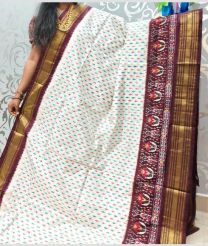 White and Scarlet pochampally ikkat pure silk sarees with All over Ikkat design