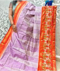 Lite Lavender and Orange pochampally ikkat pure silk sarees with All over Ikkat design
